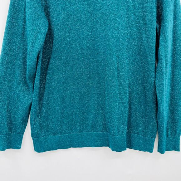 Adyson Parker Crewneck Metallic Knit Pullover in Peacock Teal, Sz 2X, Sparkle - Picture 8 of 11